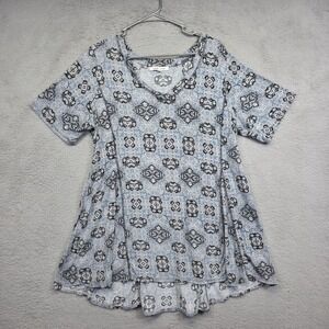 Rose and Olive Top‎ Womens Plus Size 2X Blue Geometric Knit Stretch Flowy Soft